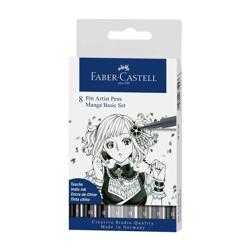 8 PENNINI INCHIOSTRO PIGMENTATO CHINA NERO 8 PUNTE PITT ARTIST PENS MANGA BASIC SET CREATIVE STUDIO QUALITY FABERCASTELL