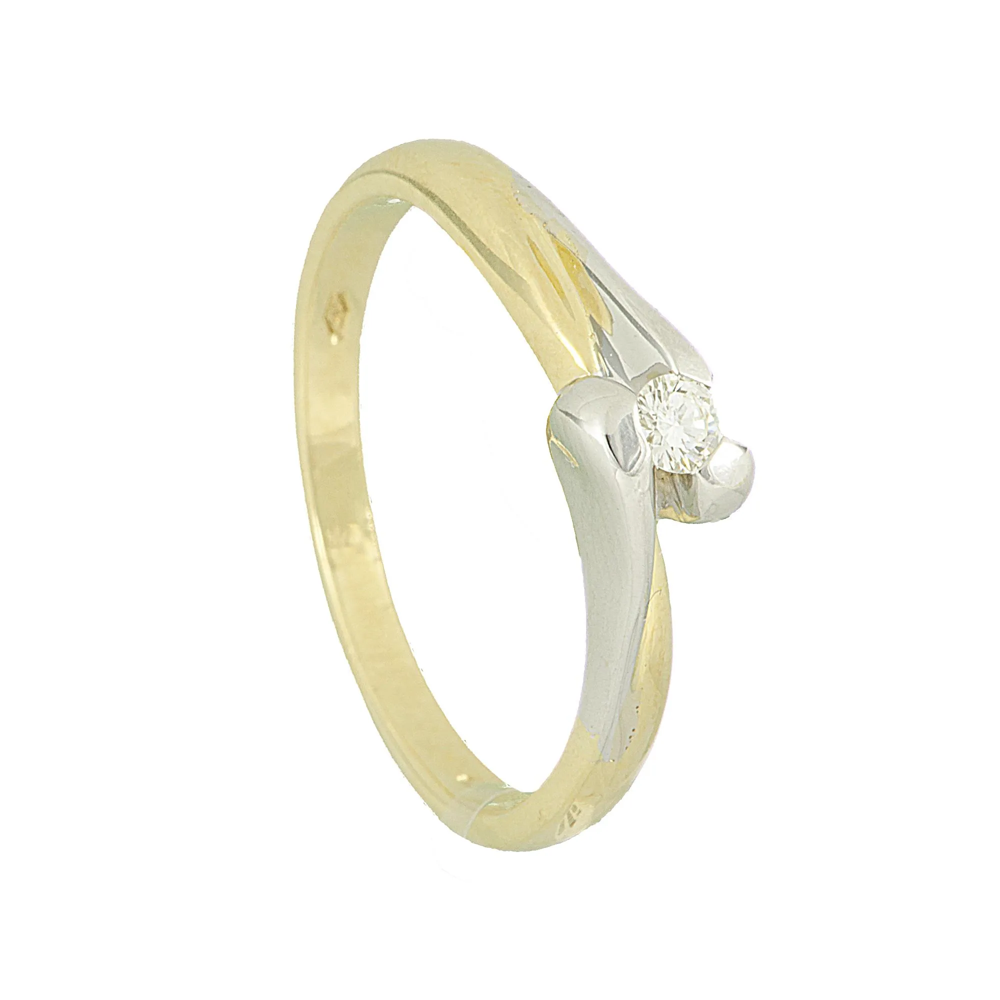 ANELLO SOLITARIO IN ORO BIANCO E GIALLO CON DIAMANTE CT 0,08  MIS 15