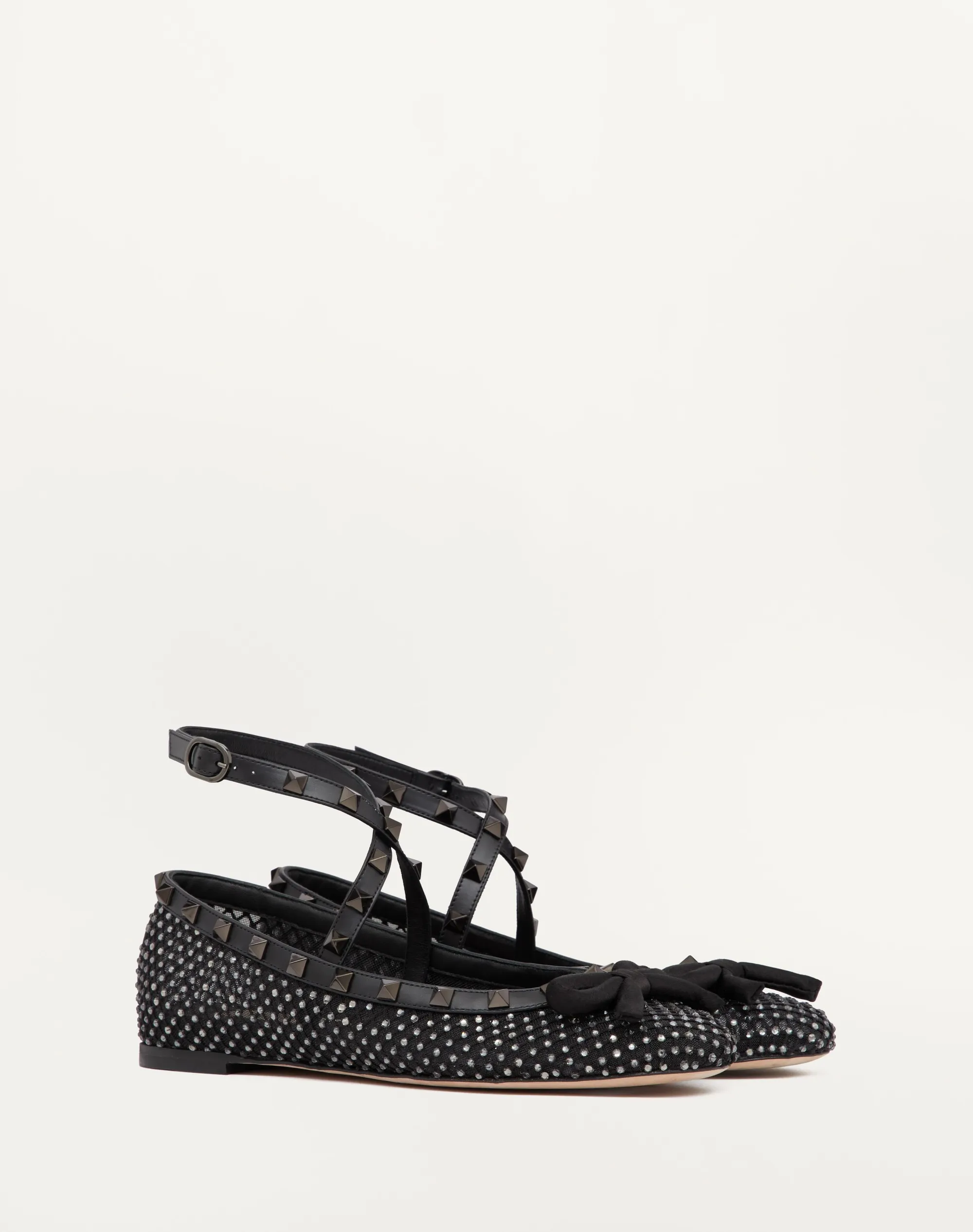 BALLERINA ROCKSTUD IN RETE CON CRISTALLI E BORCHIE IN TONO