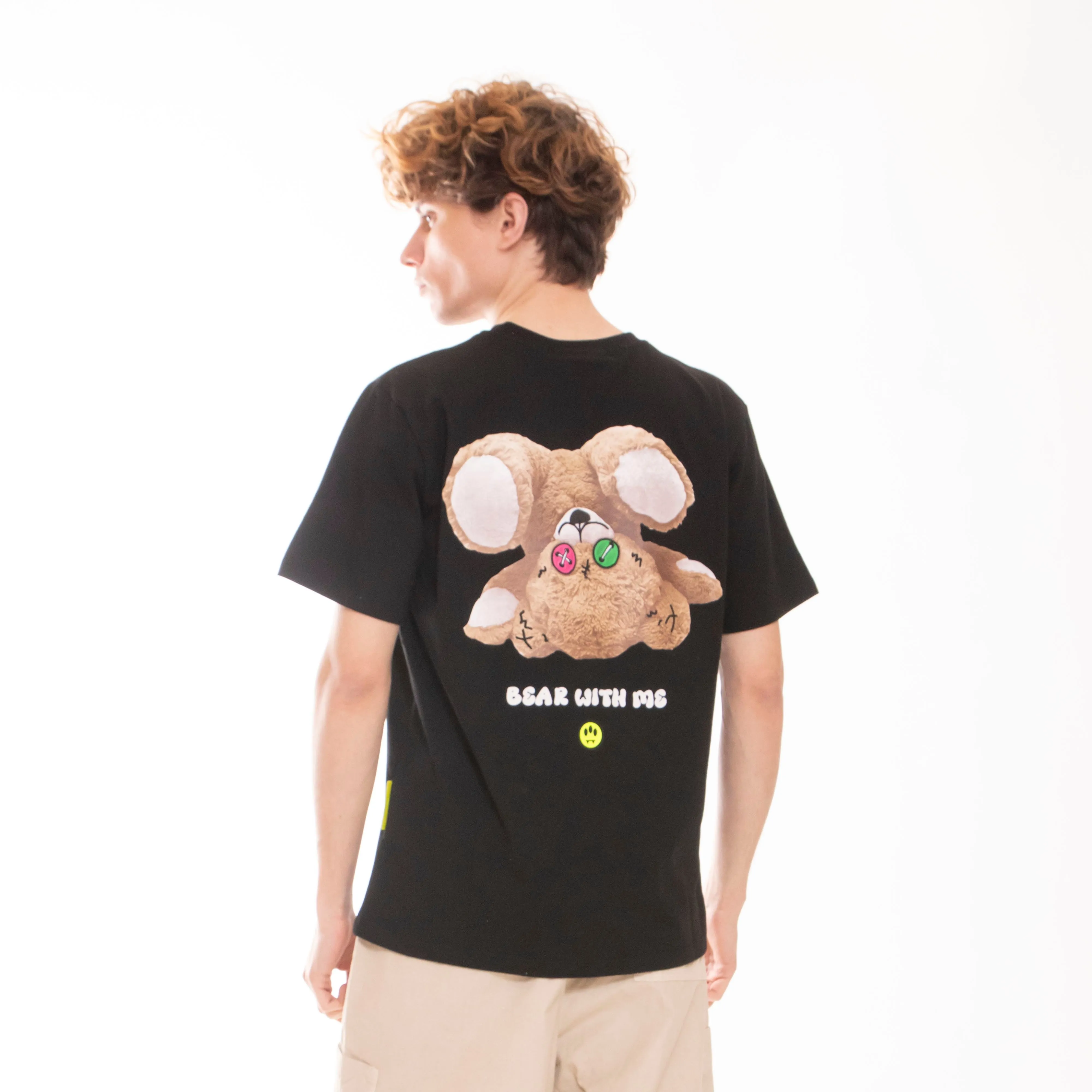 BARROW T-SHIRT UP SIDE DOWN TEDDY PRINT BLACK