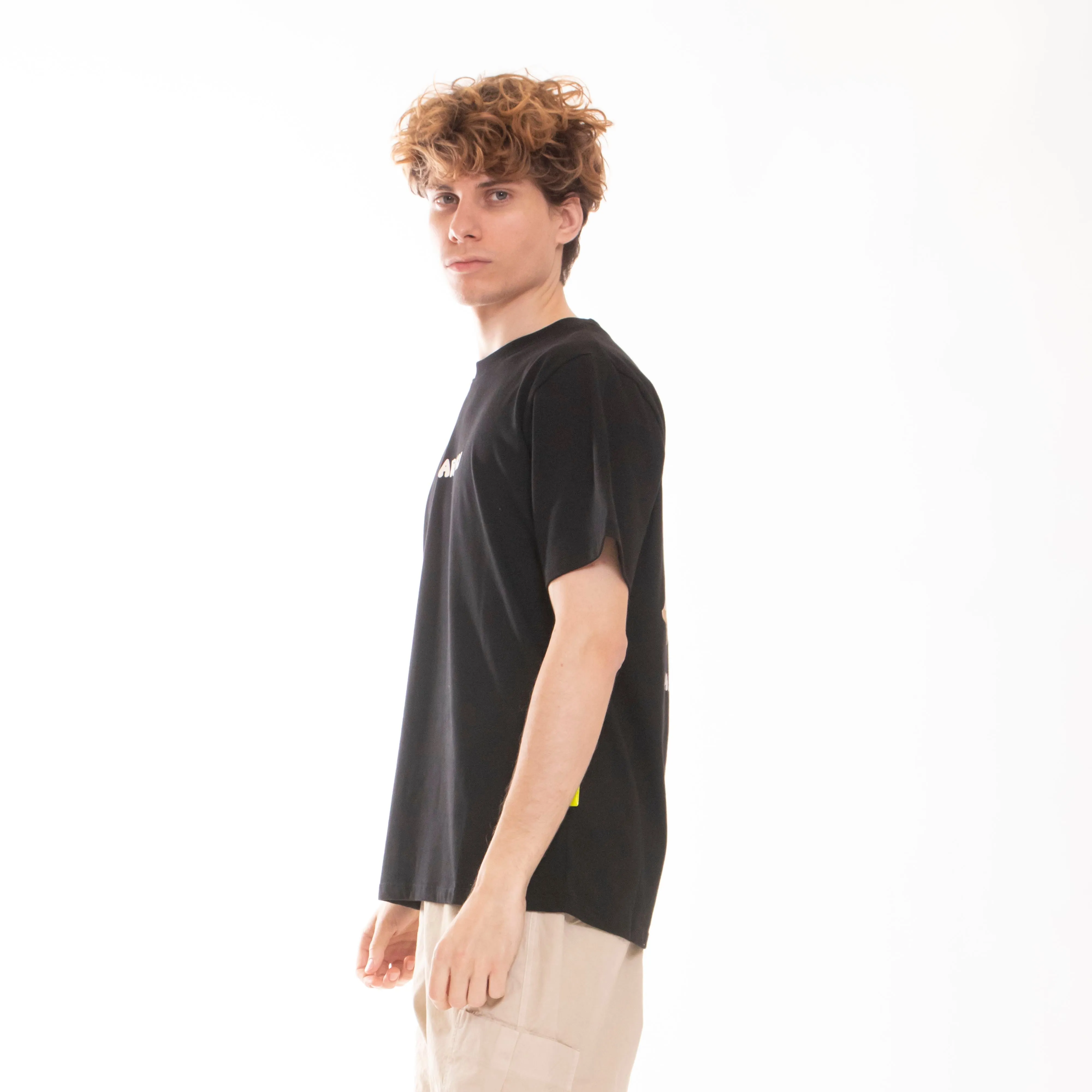 BARROW T-SHIRT UP SIDE DOWN TEDDY PRINT BLACK