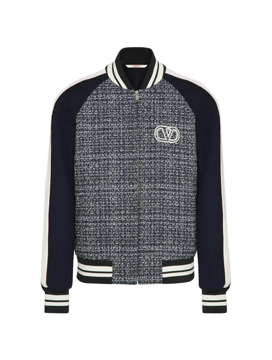 BOMBER IN TWEED DI COTONE E VISCOSA CON PATCH VLOGO SIGNATURE