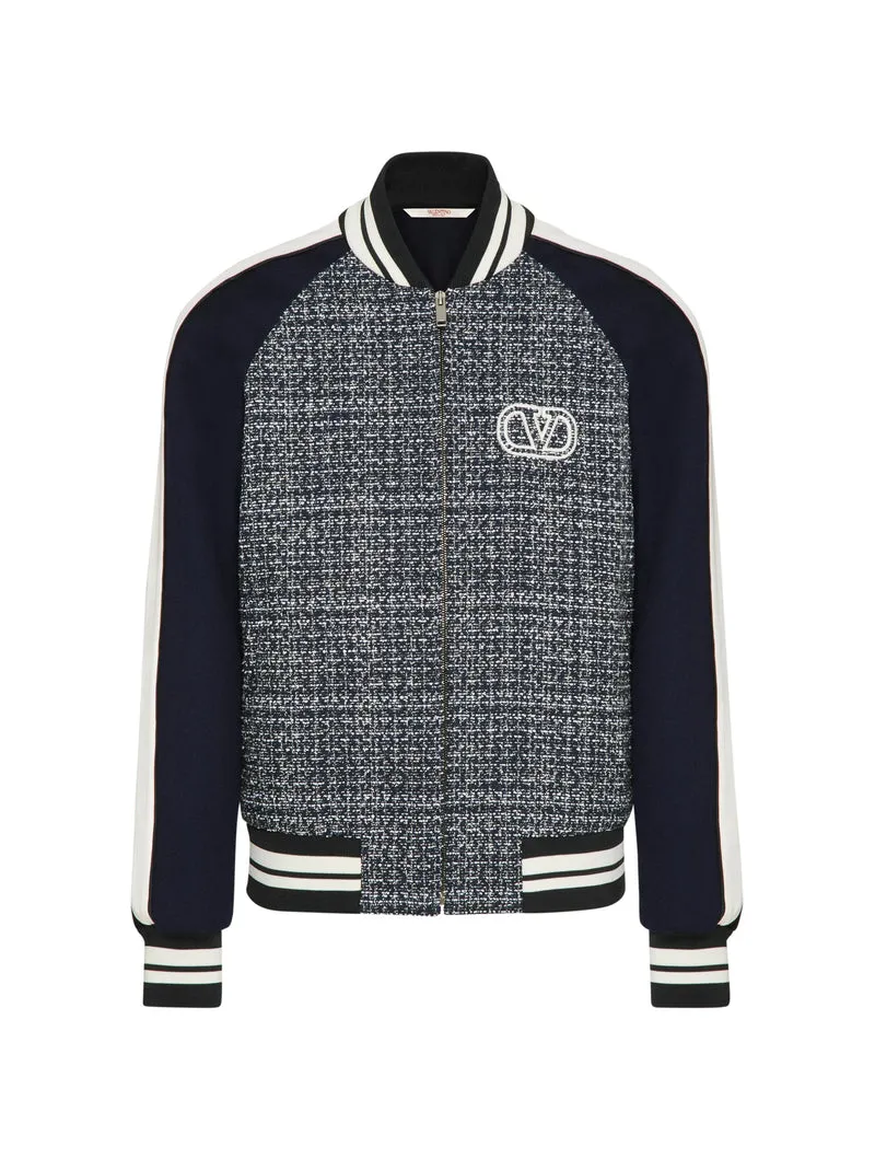 BOMBER IN TWEED DI COTONE E VISCOSA CON PATCH VLOGO SIGNATURE