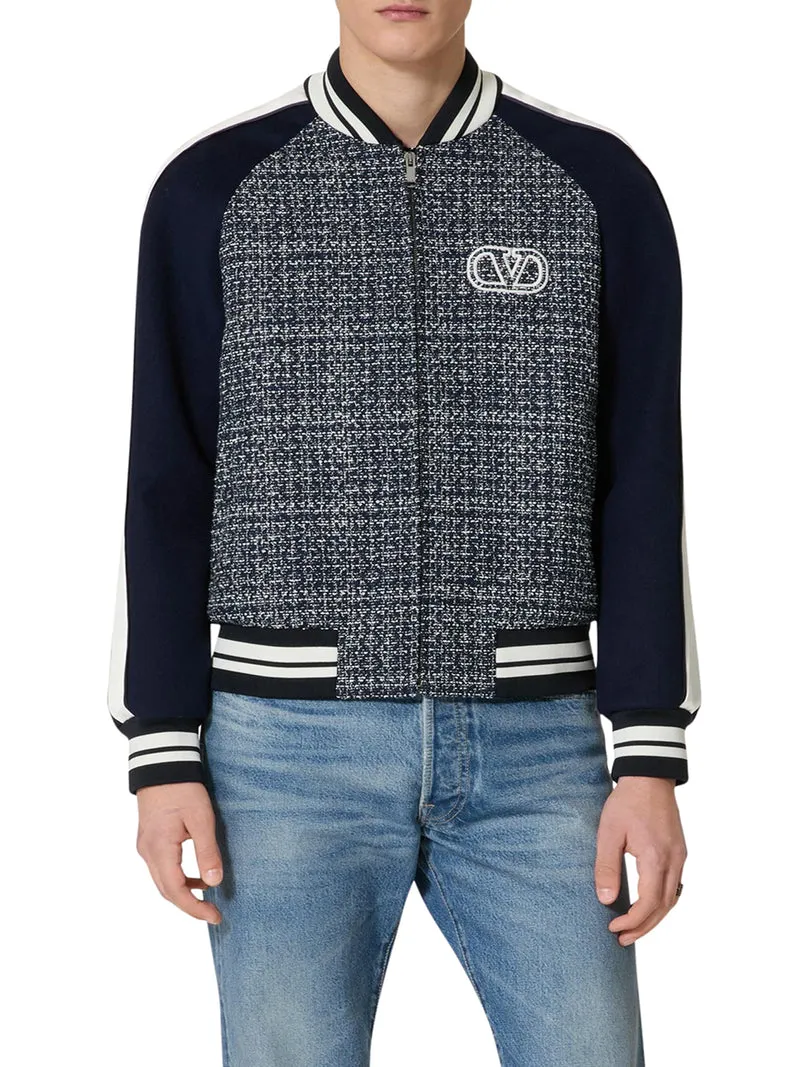 BOMBER IN TWEED DI COTONE E VISCOSA CON PATCH VLOGO SIGNATURE