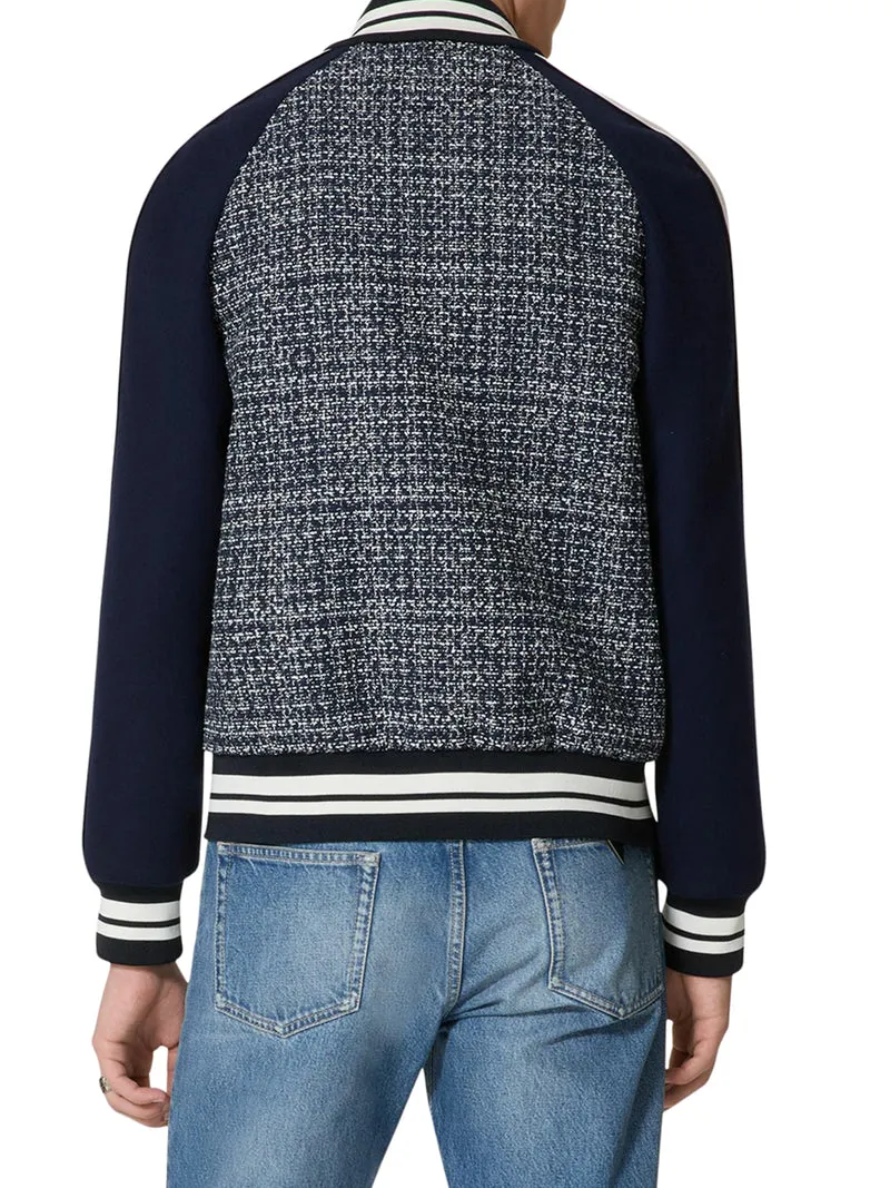 BOMBER IN TWEED DI COTONE E VISCOSA CON PATCH VLOGO SIGNATURE