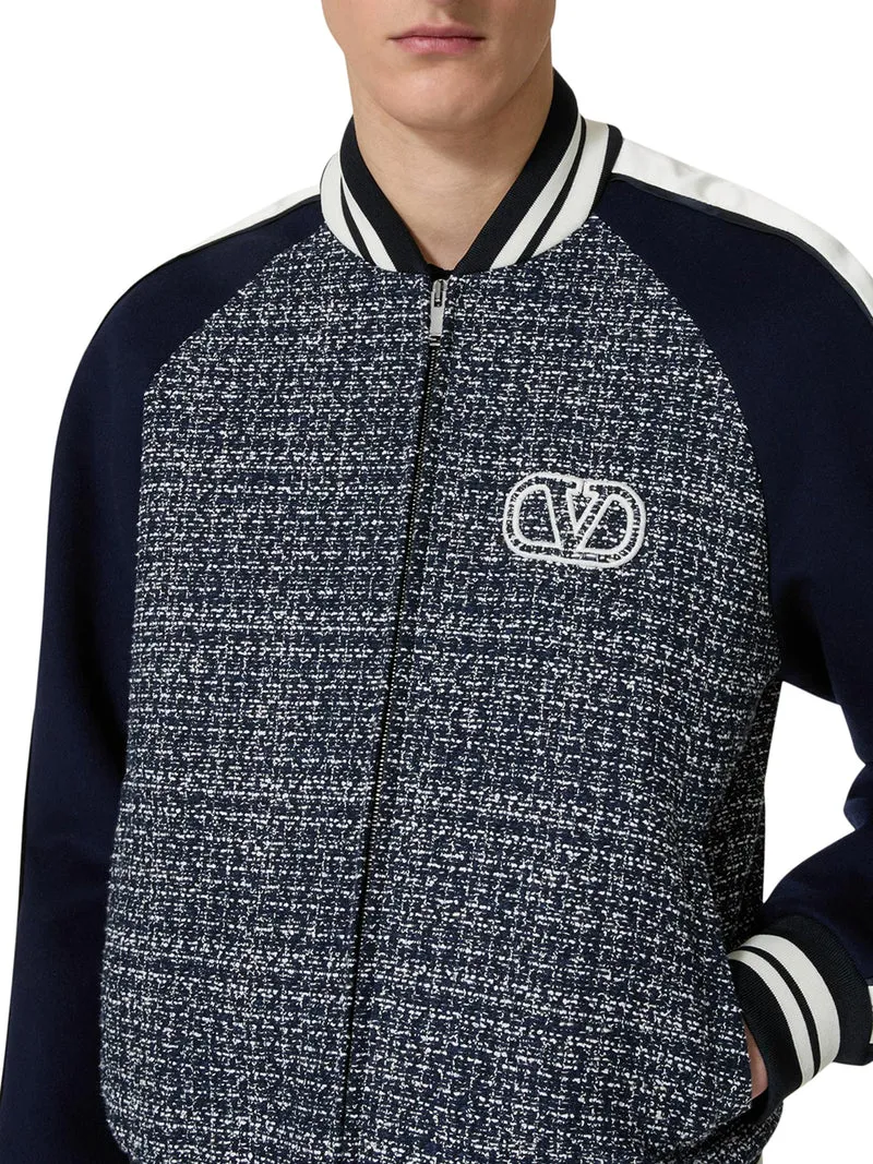 BOMBER IN TWEED DI COTONE E VISCOSA CON PATCH VLOGO SIGNATURE