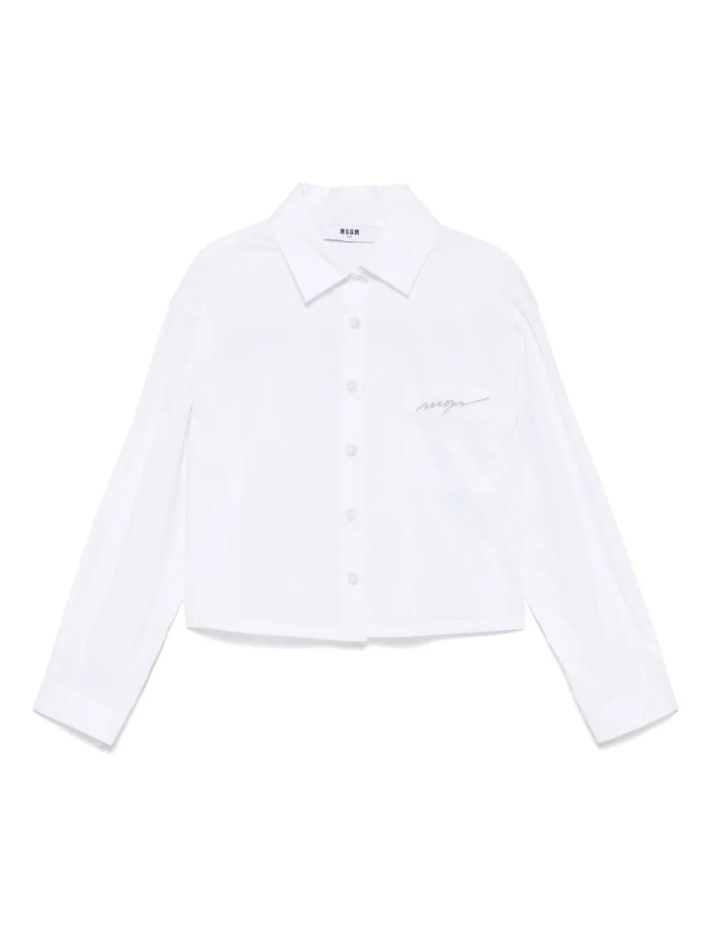 Camicia con ricamo per bambina MSGM Kids bianca con logo sul petto