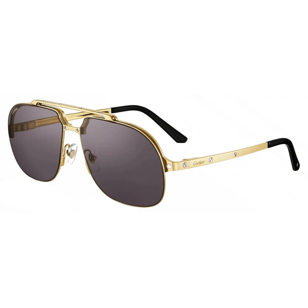 Cartier - Navigator - Oro Spazzolata Lenti Grigie - Santos de Cartier Collection - Occhiali da Sole - Cartier Eyewear