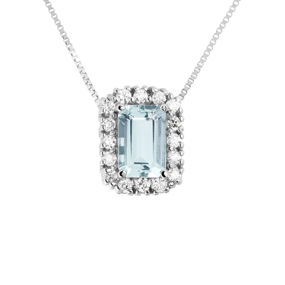 Collana Acquamarina Oro Bianco 750/1000 Acquamarina 0,5 ct Diamante Bianco 0,12 ct 40 + 2 cm 1664966