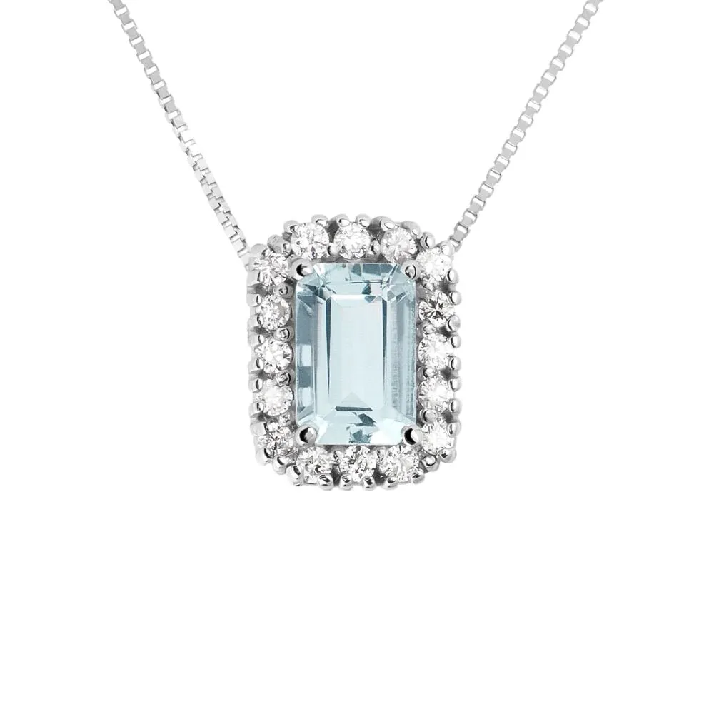 Collana Acquamarina Oro Bianco 750/1000 Acquamarina 0,5 ct Diamante Bianco 0,12 ct 40 + 2 cm 1664966