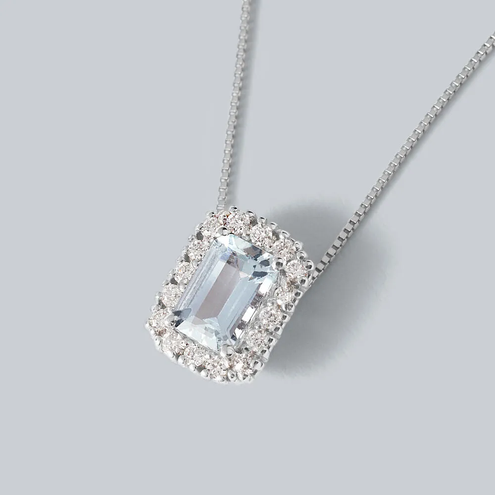 Collana Acquamarina Oro Bianco 750/1000 Acquamarina 0,5 ct Diamante Bianco 0,12 ct 40 + 2 cm 1664966