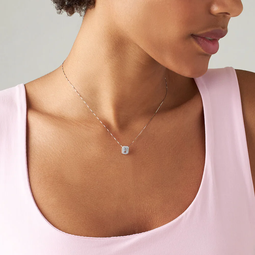 Collana Acquamarina Oro Bianco 750/1000 Acquamarina 0,5 ct Diamante Bianco 0,12 ct 40 + 2 cm 1664966