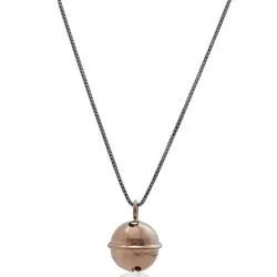 Collana chiama angeli in argento bicolore a maglia veneziana rodiata cm 100 con sonaglino ramato mm 14