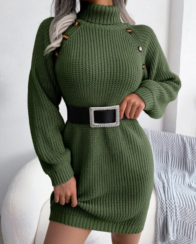 Elegant Long Sleeve Pink Knit Midi Dress Women Autumn Winter Solid Color Turtleneck Sweet  Casual Long Dresses 2022  Dre
