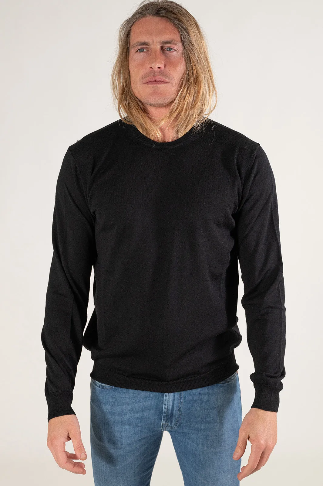  Elia Uomo Girocollo nero Elia Puro Merinos Zegna Baruffa Made in italy  