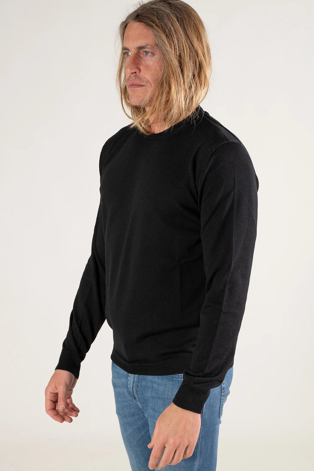  Elia Uomo Girocollo nero Elia Puro Merinos Zegna Baruffa Made in italy  