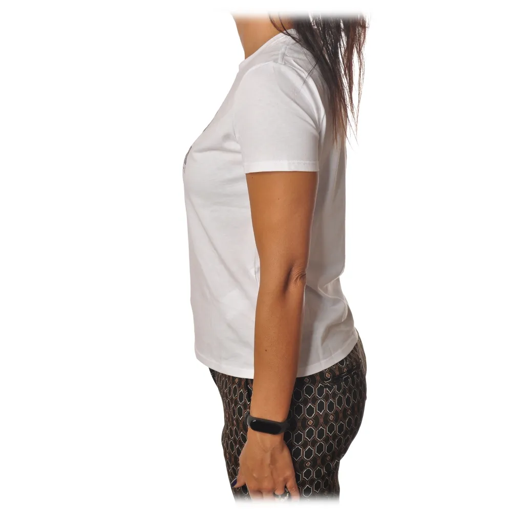 Elisabetta Franchi - T-Shirt Girocollo Manica Corta Logo - Bianco - T-Shirt - Made in Italy - Luxury Exclusive Collection