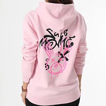 Felpa con cappuccio da donna con testa di coniglio graffito rosa