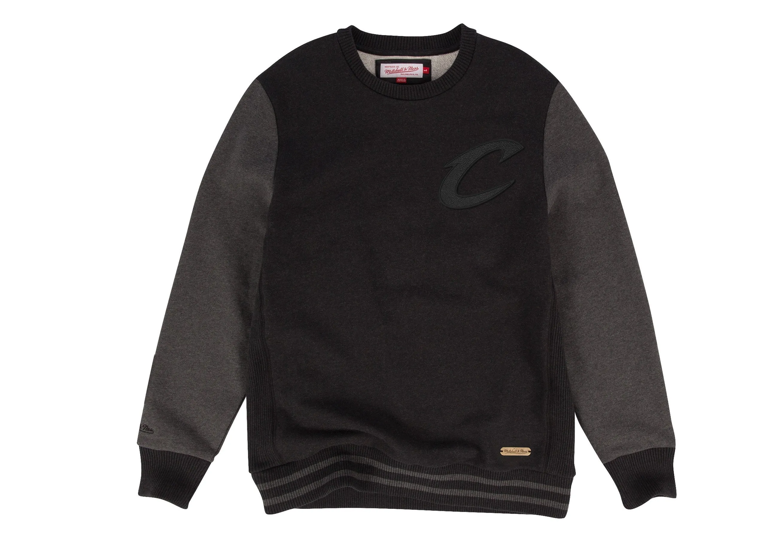 Felpa Girocollo Uomo Leather Trim Crew Clecav Grigio Scuro Melange