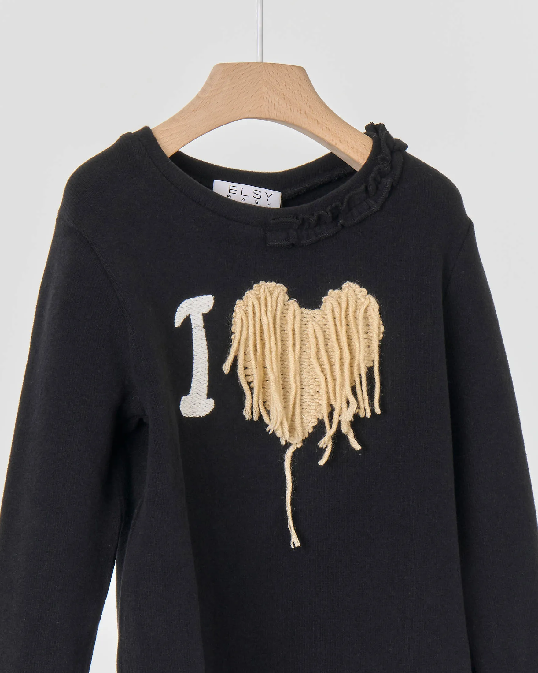 Felpa nera girocollo con cuore ricamato 4-8 anni