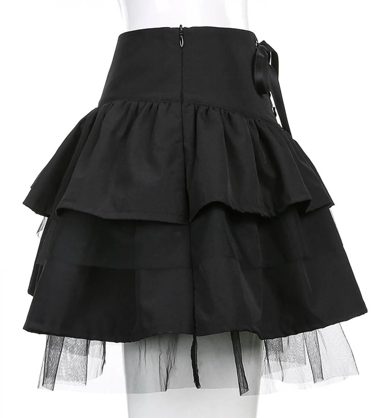 Gonna gotica punk nera scura Donna Harajuku  Gonna a rete con lacci Vintage Streetwear Mall Goth Vita alta Clubwear Sk