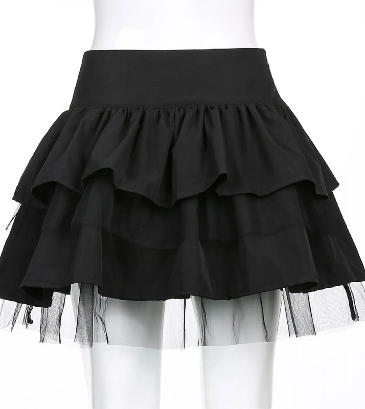 Gonna gotica punk nera scura Donna Harajuku  Gonna a rete con lacci Vintage Streetwear Mall Goth Vita alta Clubwear Sk