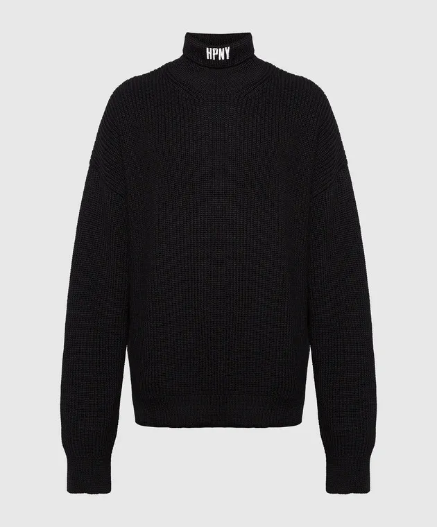 Heron Preston Maglia nera in lana con logo ricamato HMHA006F23KNI001