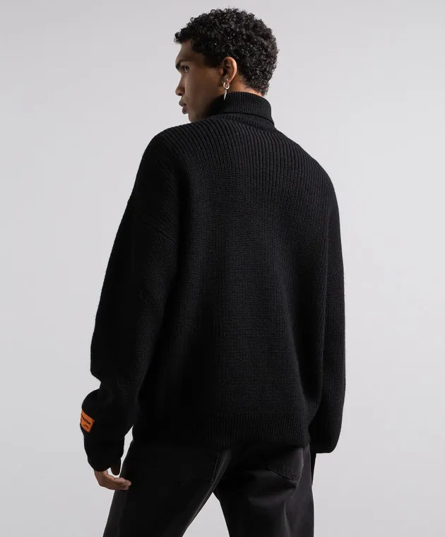Heron Preston Maglia nera in lana con logo ricamato HMHA006F23KNI001
