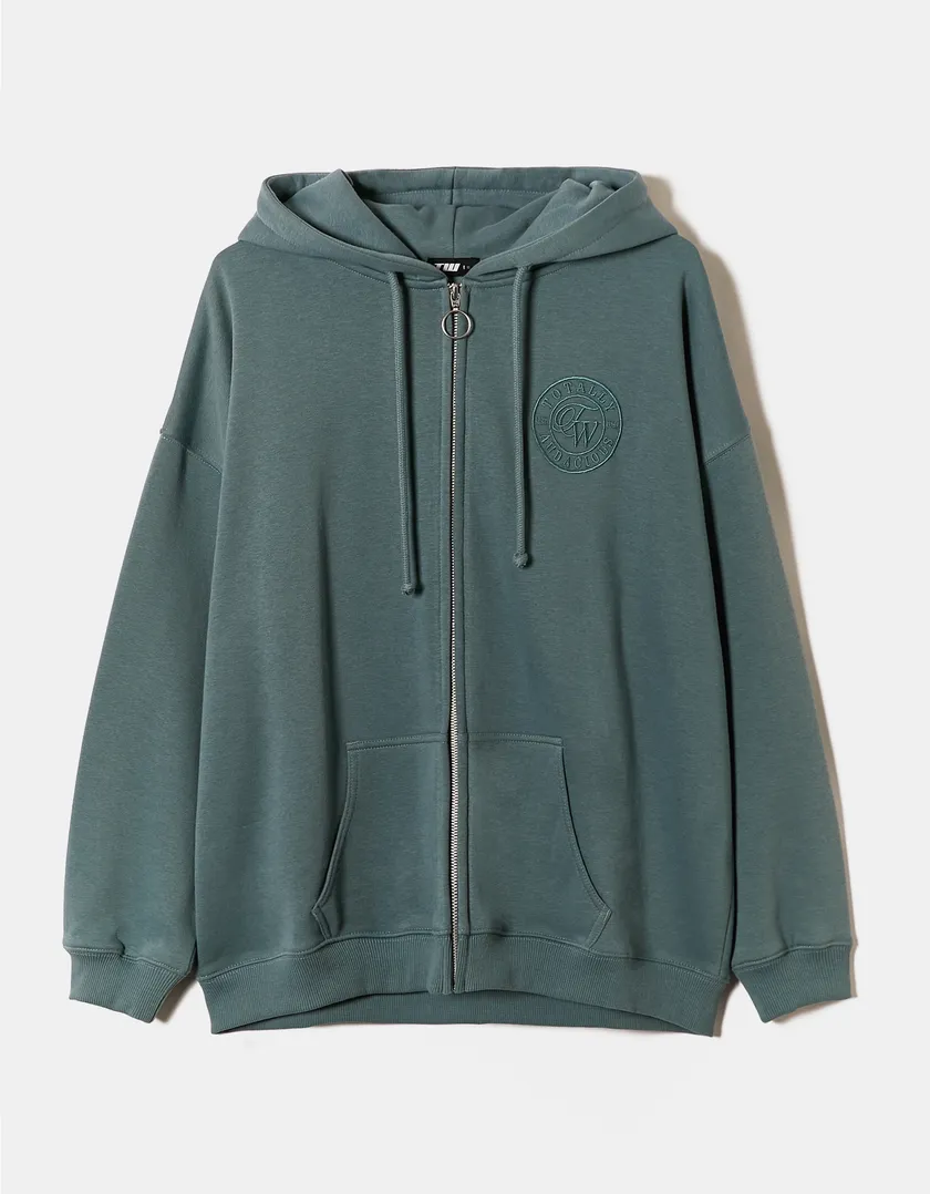 Hoodie Blu con Ricamo  
