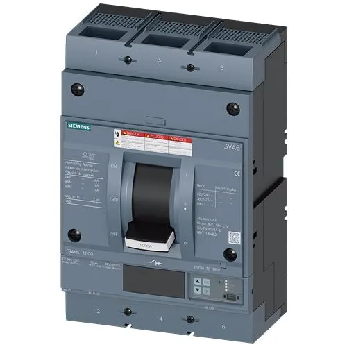 Interruttore automatico con contenitore stampato MCCB 3VA6610-5KQ32-0AA0, 3, 1kA, potere di interruzione 25 kA