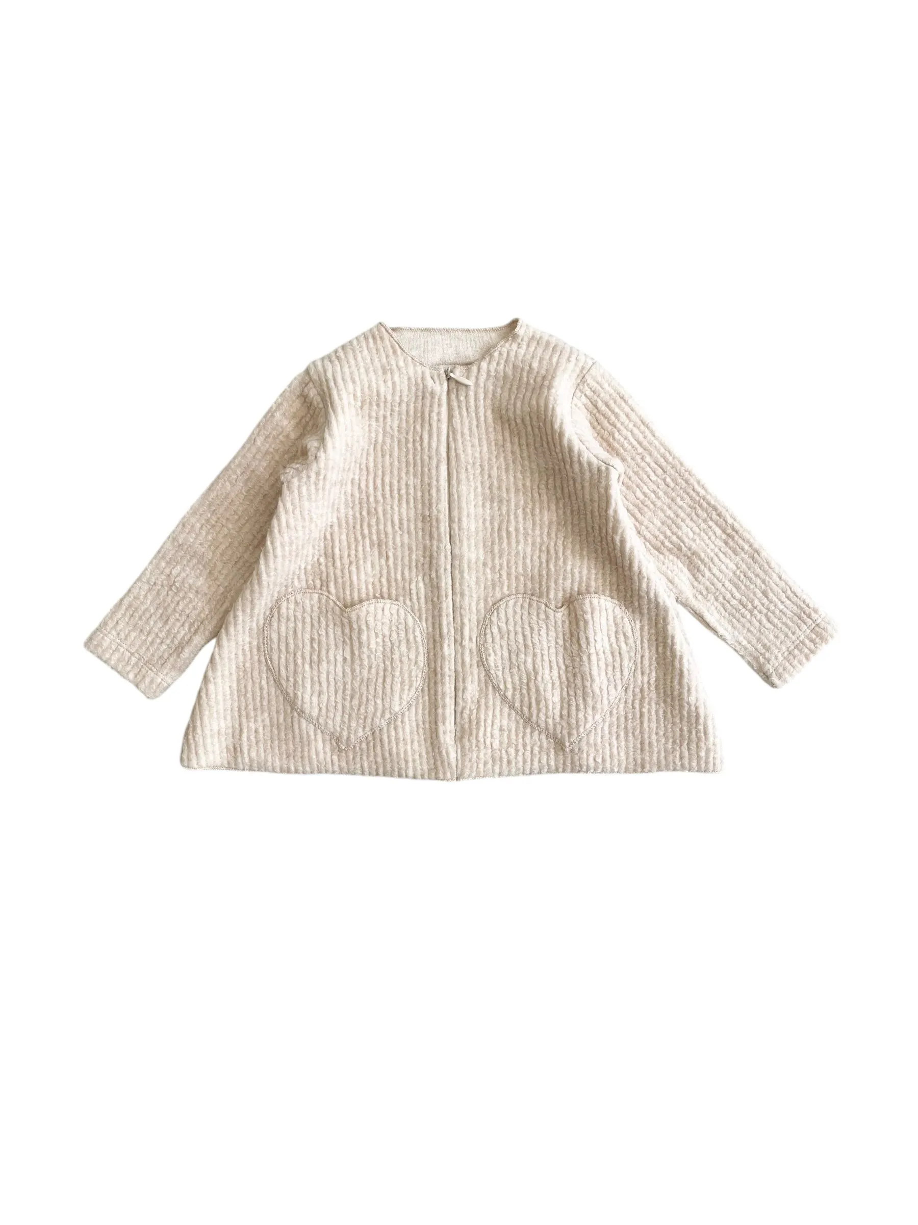 Maglia aperta in velluto a coste beige per neonata