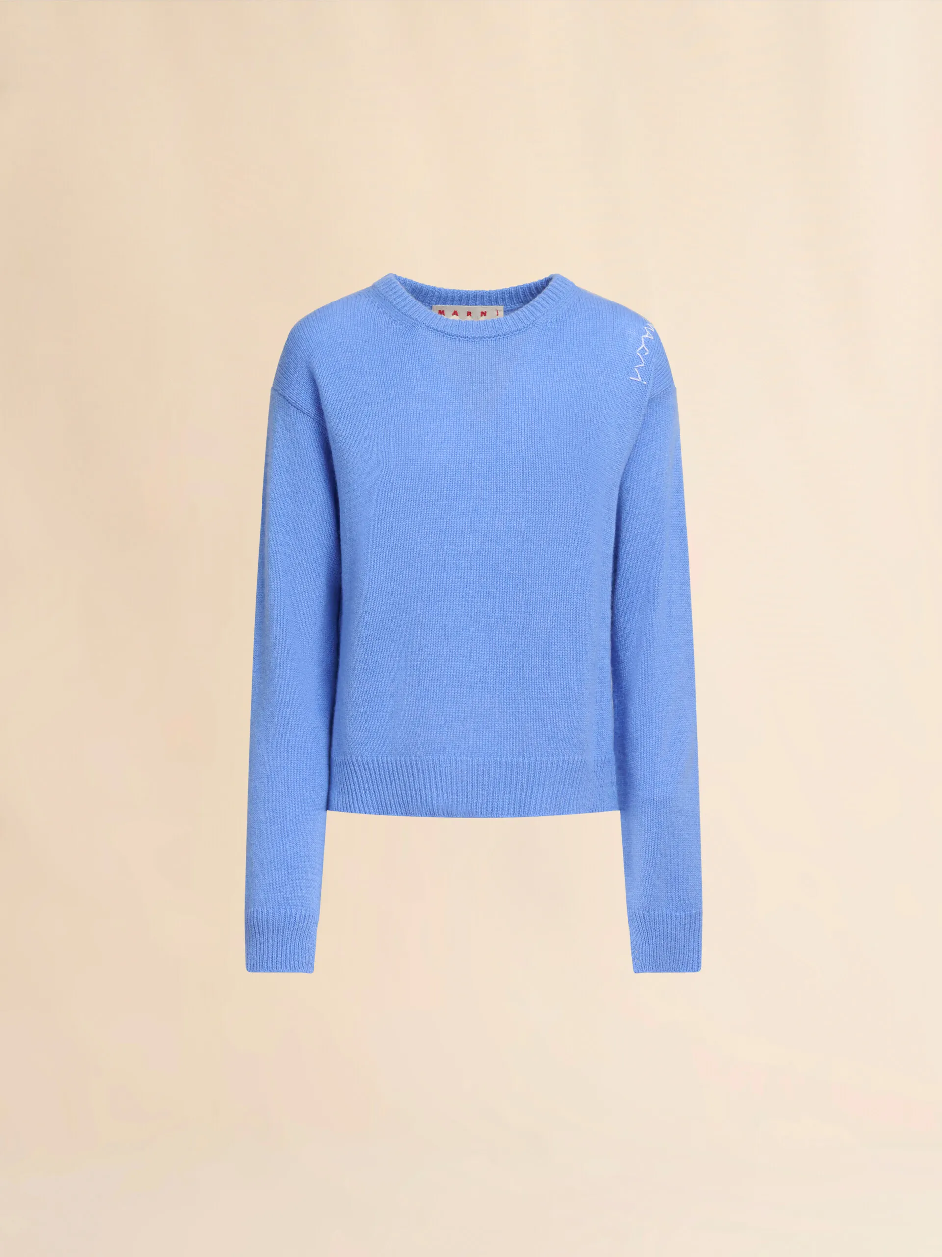 Maglione boxy in cashmere indaco con ricamo Marni Symbol