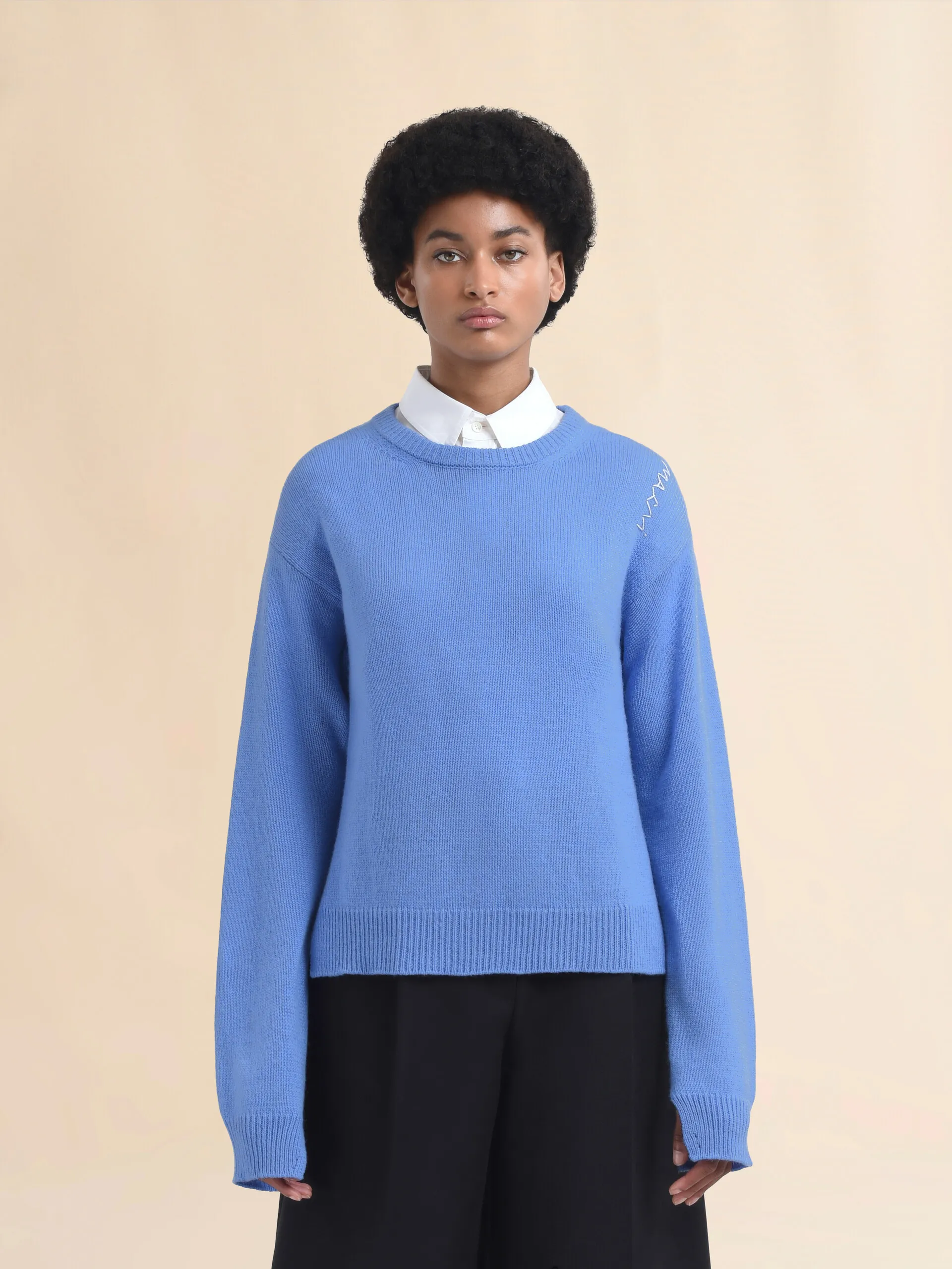 Maglione boxy in cashmere indaco con ricamo Marni Symbol