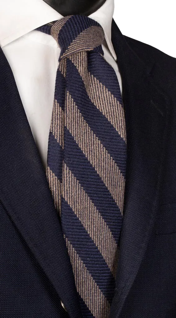 Man Regimental Wool Cashmere Tie Blue Beige Stripes L860