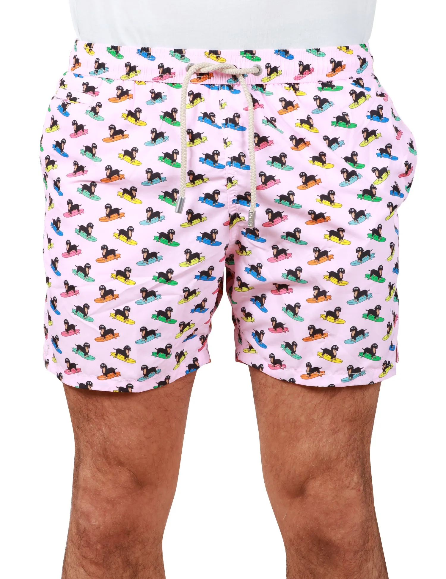 MC 2 SAINT BARTH COSTUME DA BAGNO UOMO MC 2 SAINT BARTH ROSA CON STAMPA BASSOTTI SUL SURF E COULISSE IN VITA