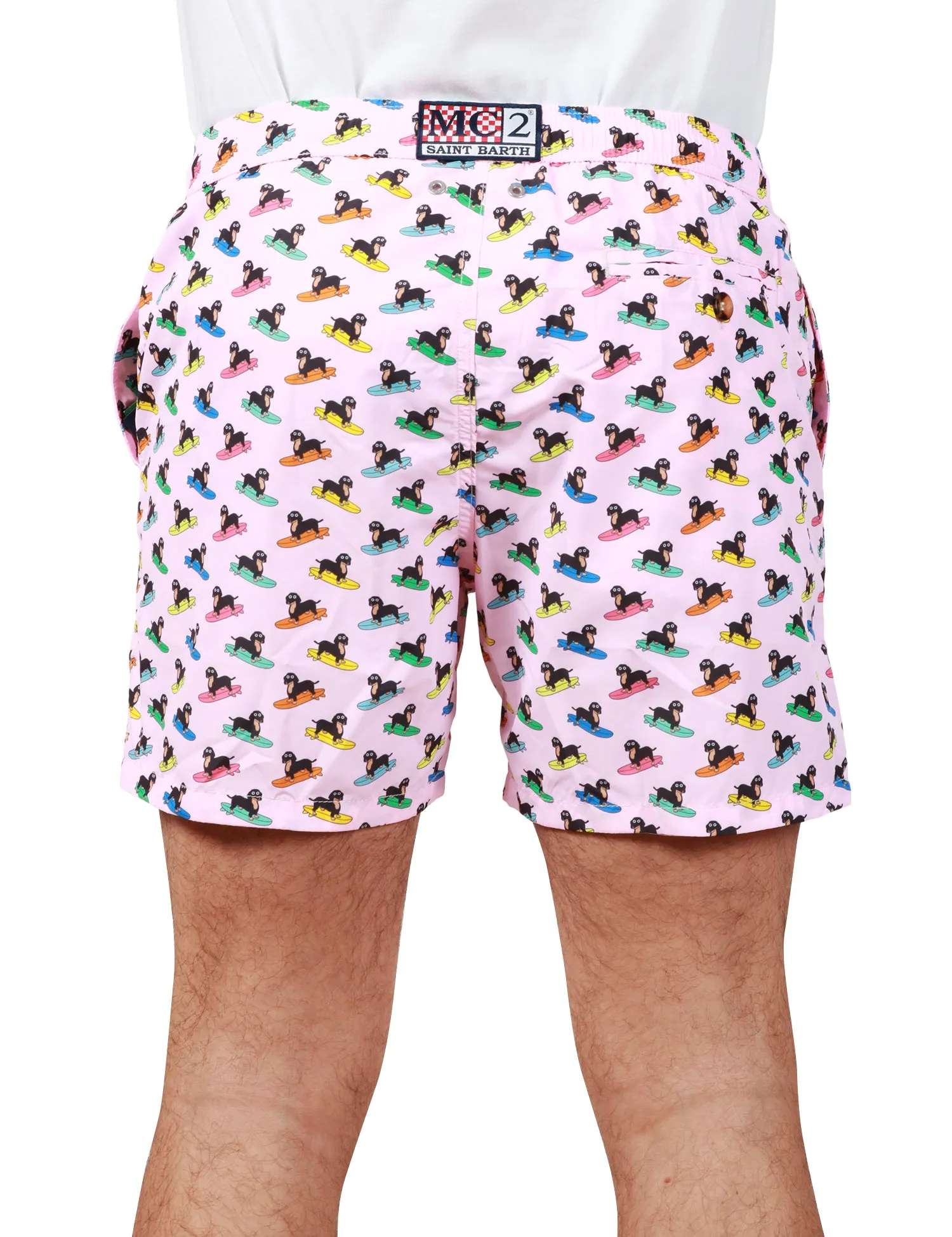 MC 2 SAINT BARTH COSTUME DA BAGNO UOMO MC 2 SAINT BARTH ROSA CON STAMPA BASSOTTI SUL SURF E COULISSE IN VITA