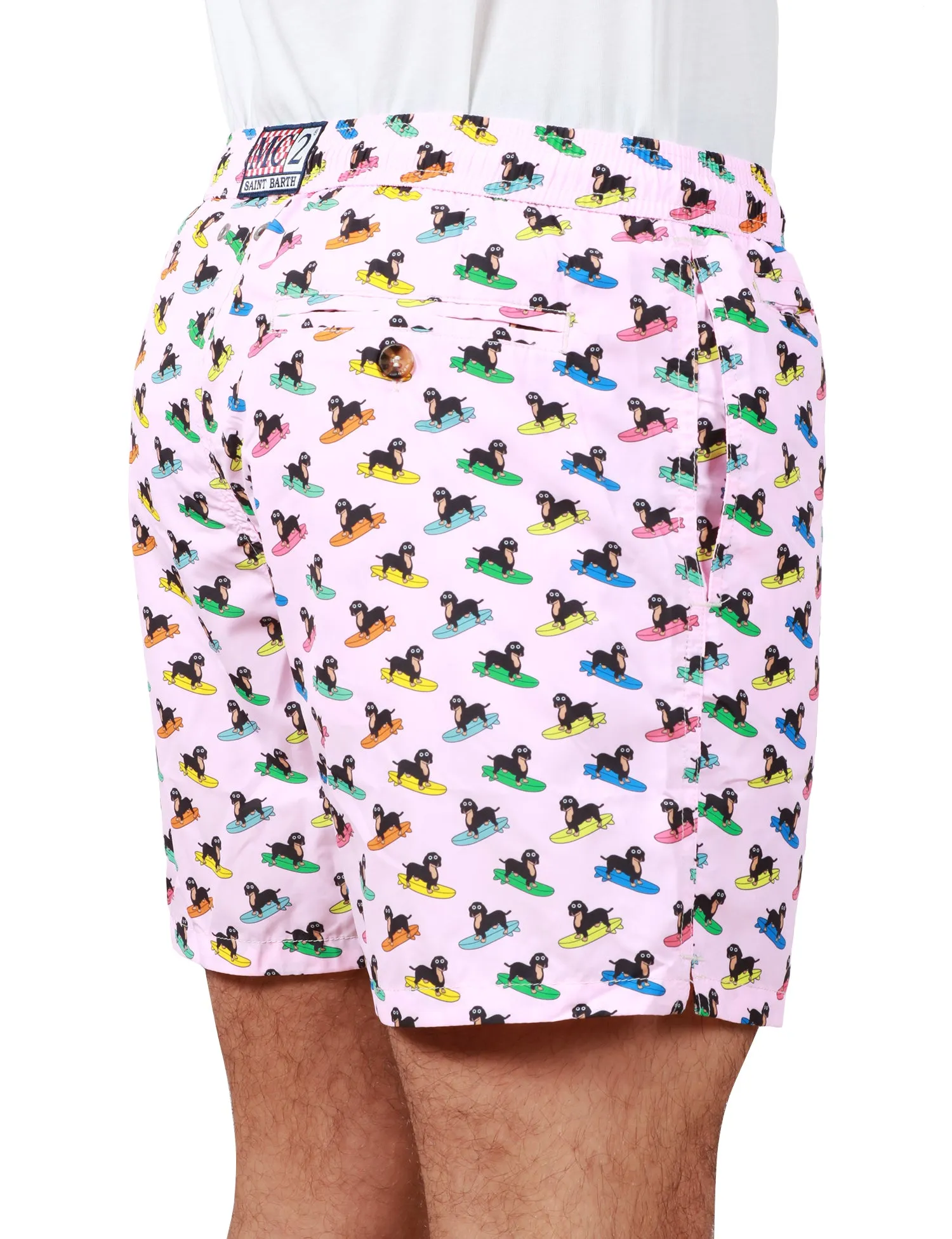 MC 2 SAINT BARTH COSTUME DA BAGNO UOMO MC 2 SAINT BARTH ROSA CON STAMPA BASSOTTI SUL SURF E COULISSE IN VITA