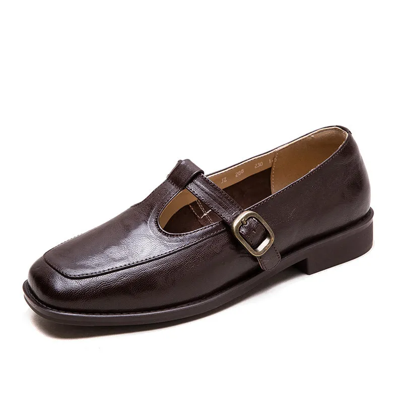 Mocassini casual in pelle retrò con cinturino a T da donna