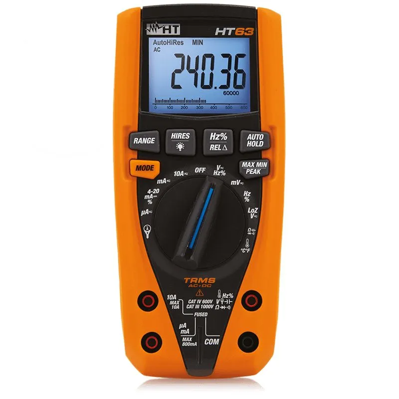Multimetro Portatile HT Italia HT63, 1000V ca, 10A ca, True RMS, Cert. ISO