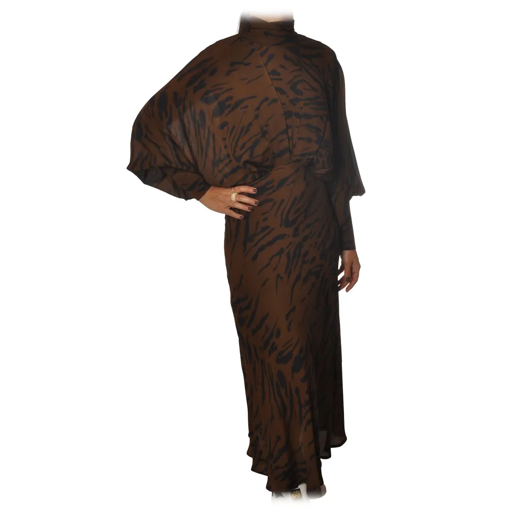 Ottod'Ame - Abito Lungo Fantasia Animalier - Marrone - Abiti - Luxury Exclusive Collection