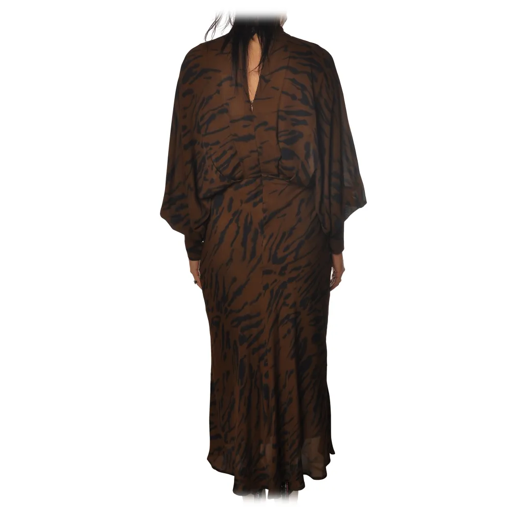 Ottod'Ame - Abito Lungo Fantasia Animalier - Marrone - Abiti - Luxury Exclusive Collection