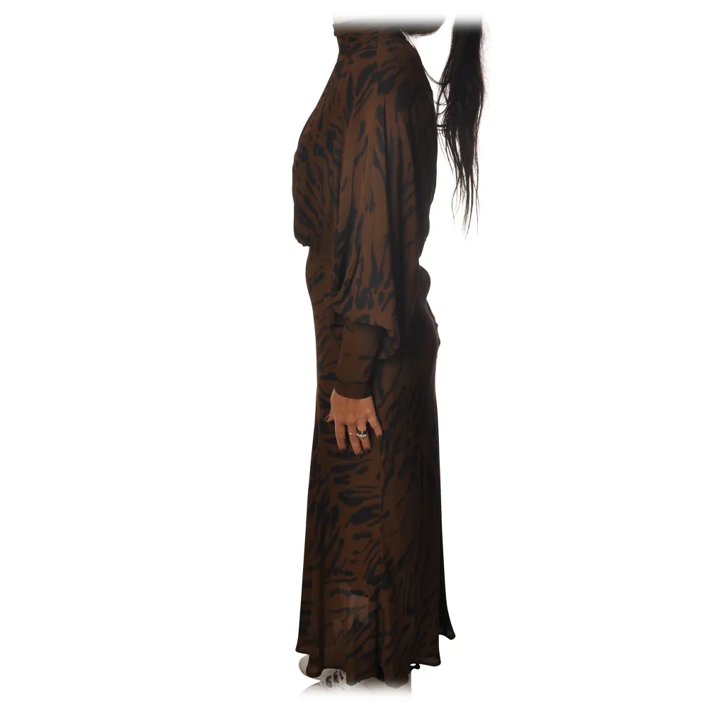 Ottod'Ame - Abito Lungo Fantasia Animalier - Marrone - Abiti - Luxury Exclusive Collection