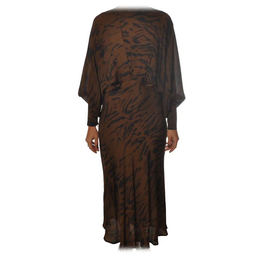 Ottod'Ame - Abito Lungo Fantasia Animalier - Marrone - Abiti - Luxury Exclusive Collection