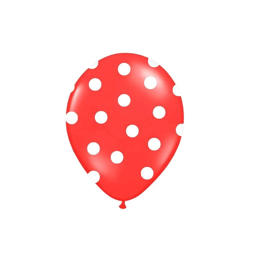 Palloncini ecologici rossi stampa pois, pallini bianchi cf da 6 pezzi