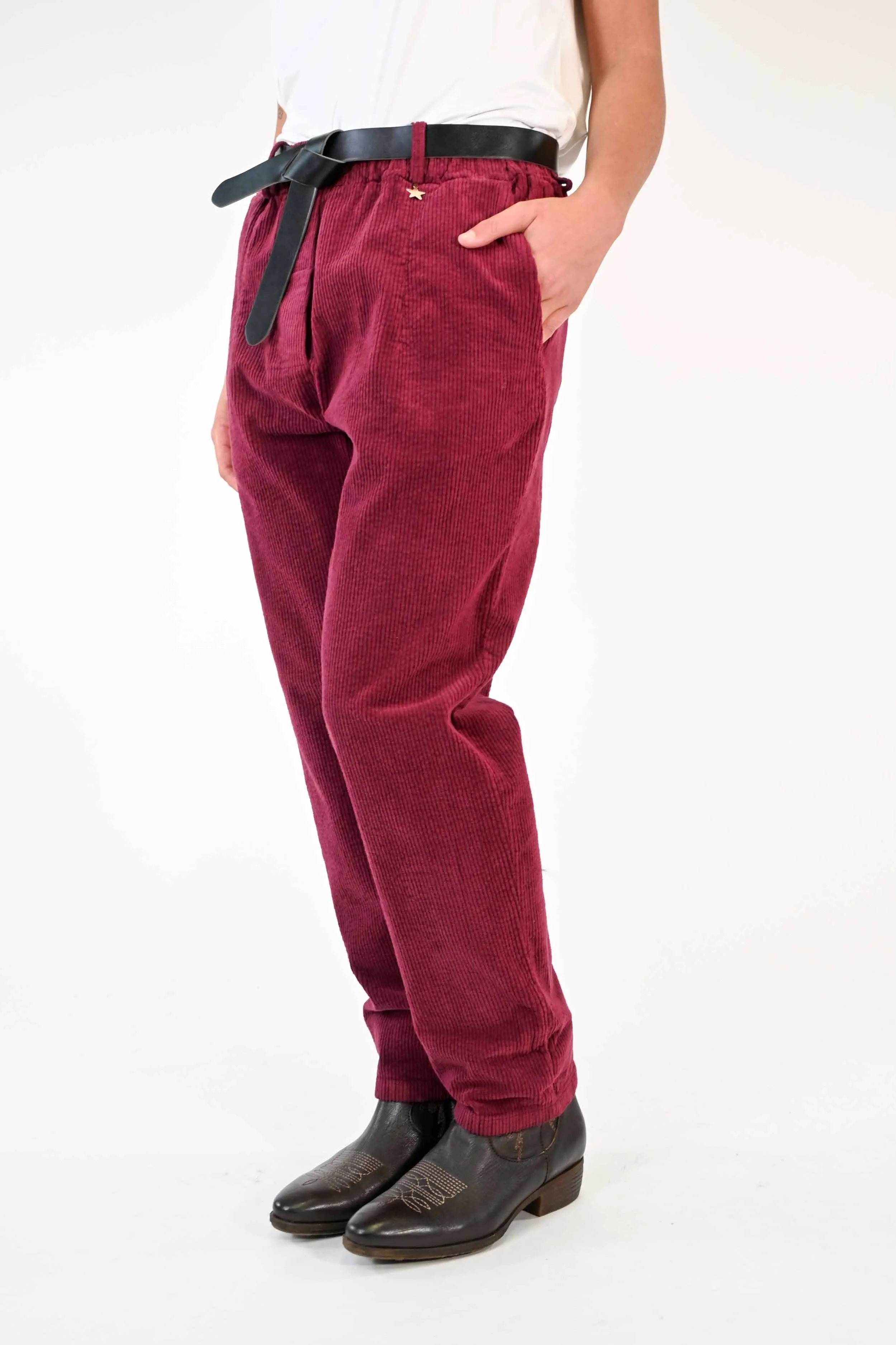 PANTALONE BAGGY IN VELLUTO A COSTE VINO