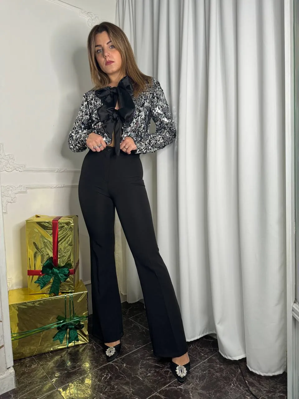 Pantalone classico zampa nero