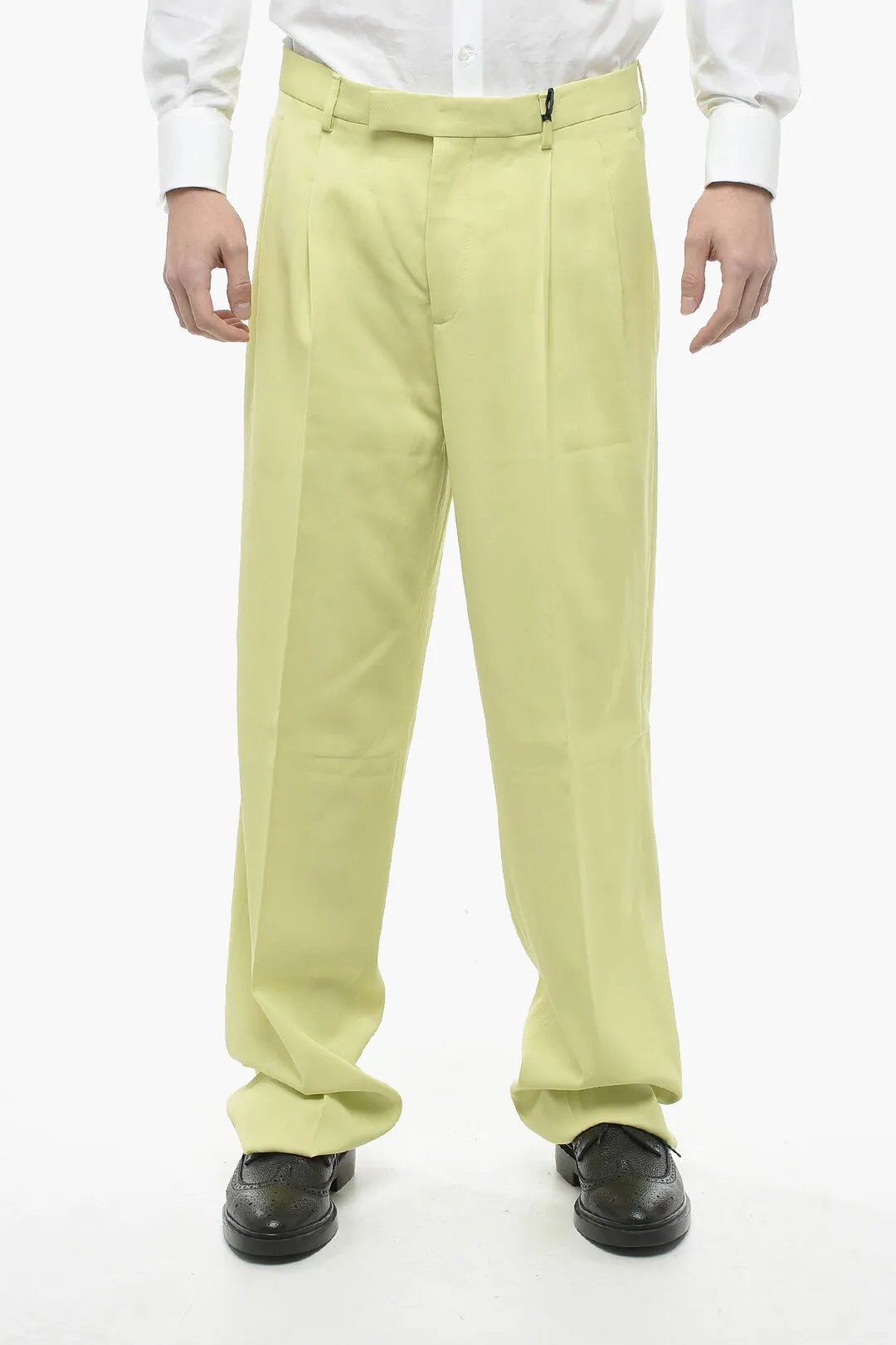 Pantaloni a Gamba Ampia a Vita Alta con Dettaglio Plissettato