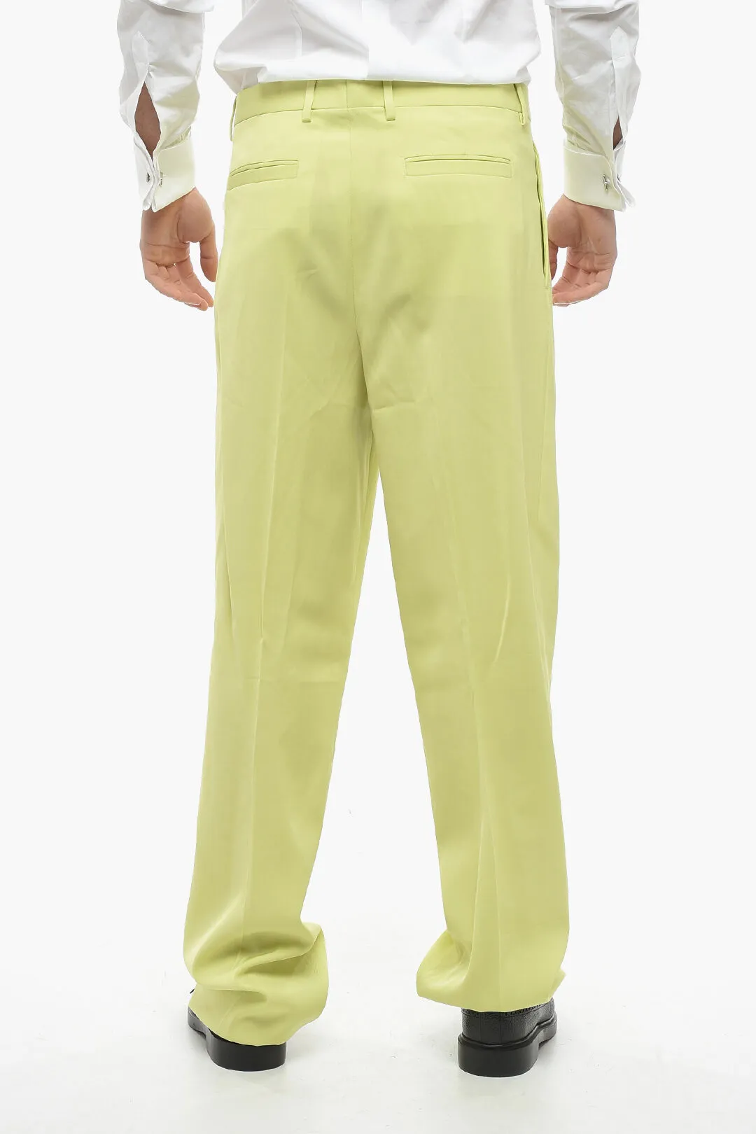 Pantaloni a Gamba Ampia a Vita Alta con Dettaglio Plissettato