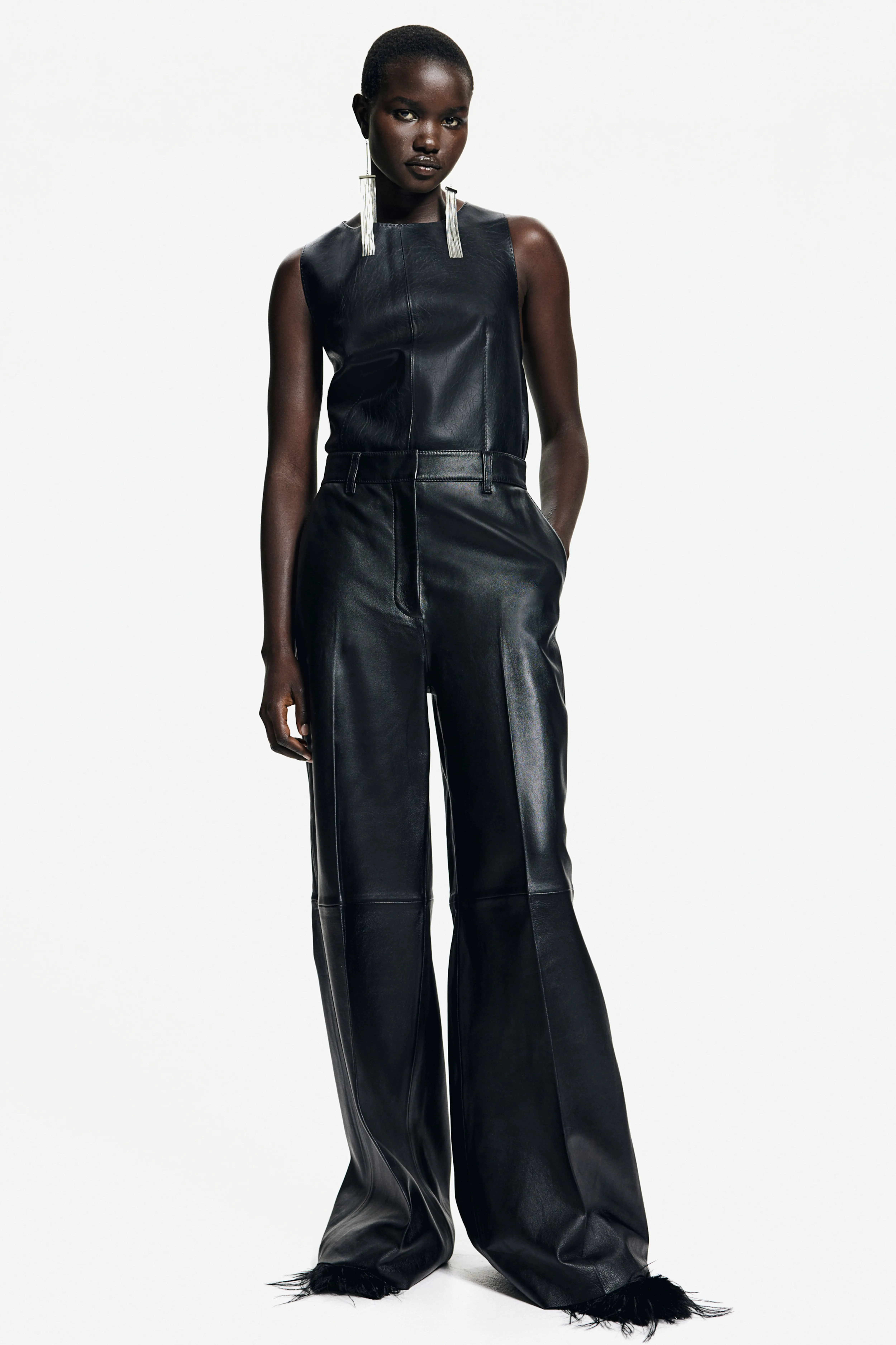 Pantaloni dritti in pelle