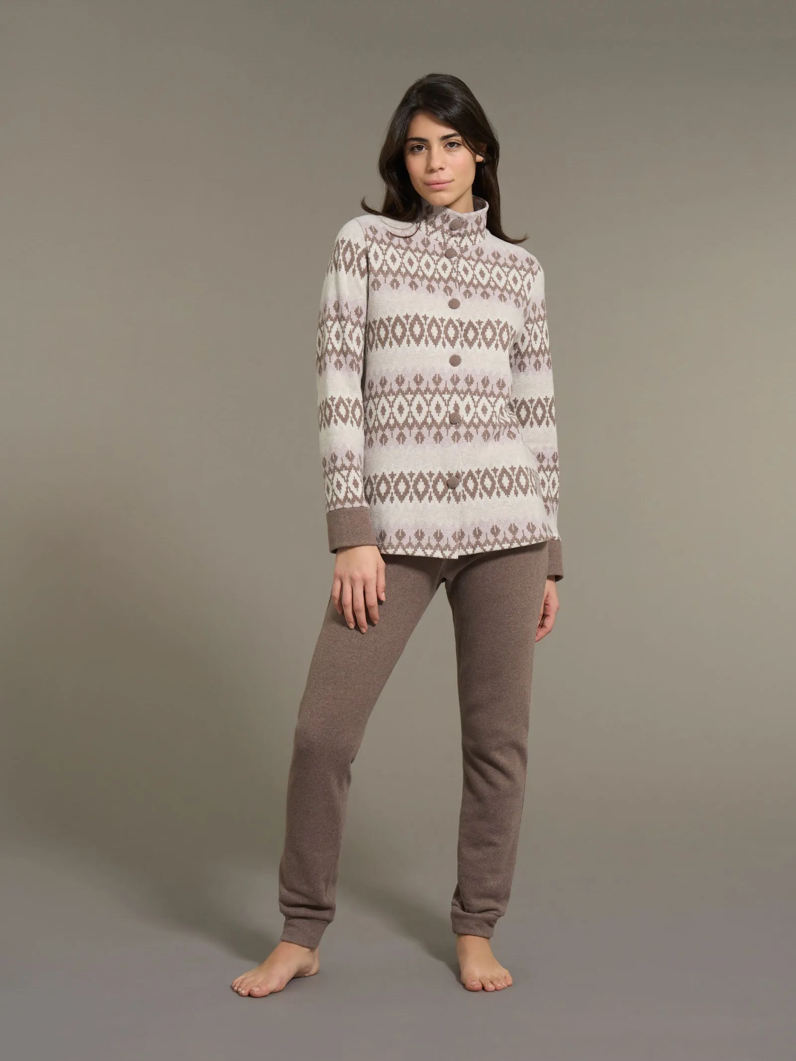 Pigiama aperto con collo alto in Cotton Eco Pile - Fant.Cammello